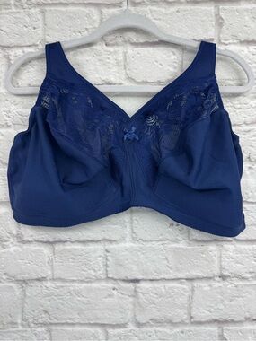 Glamorise MagicLift Wireless Bra 46G Blue Lace Full Coverage Support Comfort Bra